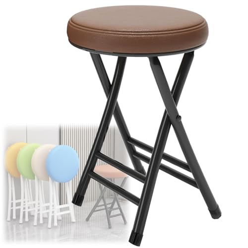オシャレ椅子 折りたたみ椅子 室内 PUレザー 柔らかく快適 チェアリング 椅子 軽量 持ち運び簡単 足置き付き 折り畳み椅子 コンパクト 組立不要 滑り止め 椅子疲れない 座面高さ50cm 9色 キッチン 椅子 ビジネスチェアー 学習椅子 小学生(茶色)