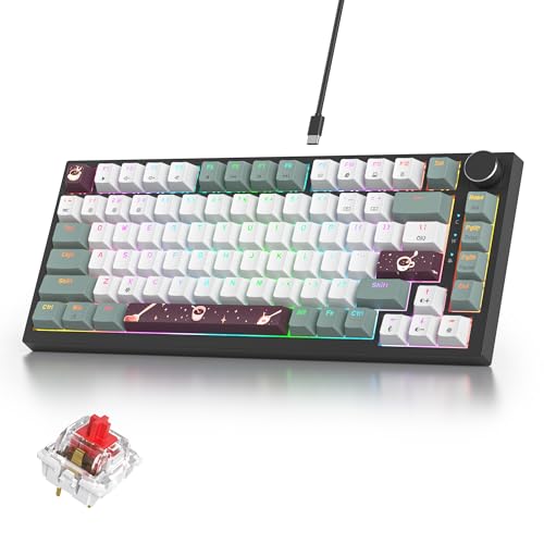 Image of 75% Green Mechanical Gaming Keyboard, Hot Swappable RGB Custom Keyboard with Knob, Gasket Mount Wired TKL Red Switch Keyboard 75 Percent, Creamy Mechanical Keyboard (82 Green White)