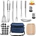 Produktbild griljoy12 PCS Grill-Werkzeugset mit blau isolierter Kühltasche - Grillutensilien aus Edelstahl, Premium-Grillzubehör für den Außenbereich - Perfektes Grillwerkzeug für Campingliebhaber