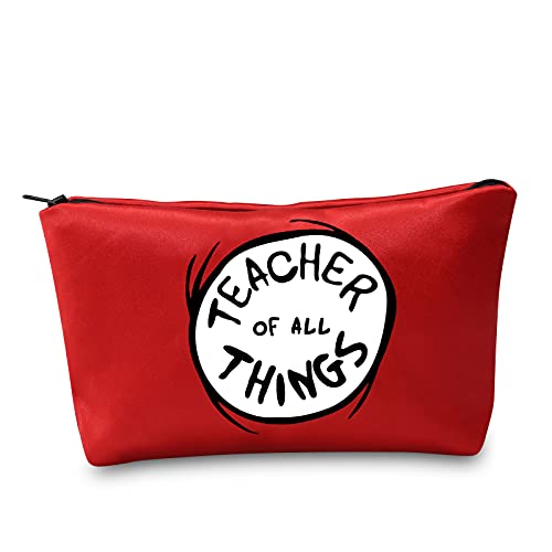 LEVLO Teacher of All Things Emblem Red Cosmetic Bag Doctor Cat Lover Gift Teacher of All Things Make up Zipper Pouch Bag For New Teacher Teacher Assistant Retired Teacher（Teacher of All Things）