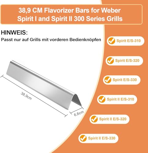 Vnierxful 7636 Edelstahl Flavorizer Bars für Weber Spirit I & II 300 Series, Spirit E310, E320, E330, S310, S320, S330, 38,9CM Hitzeplatte, Grill-Ersatzteile Aromaschienen für Weber Spirit