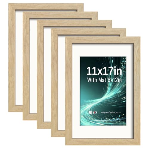 Image of VCK 11x17 Picture Frame 5 Pack, Natural Exclusive Wood, HD Glass, for Photo