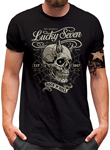 T-shirt homme Rockabilly Poker Devil Skull Lucky 7 noir pour vos soirées concert