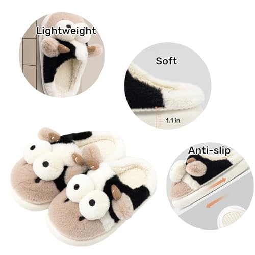 Animal Slippers for Women - Cute Cow Plush Winter House Cotton Indoor/Outdoor Slippers4