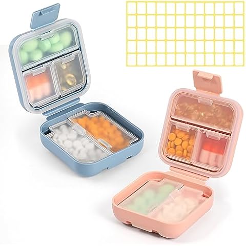 Dynippy Daily Pill Organizer 5 Compartments Portable Moisture Proof Small Pill Case for Pocket Purse Travel Pill Box Portable Medicine Vitamin Fish Oil Holder Container (Blue Pink) Cover