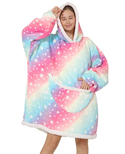 JOJJJOJ Übergroße Hoodie-Decke mit riesiger Tasche bequeme Sherpa Fleece Decke Kapuzenpullover warmes Sweatshirt Bademantel für Damen Herren...