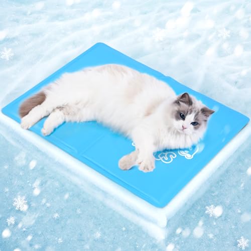 Mora Pets Kühlmatte Hund Kühldecke Hunde Katzen mit Ungiftiges Gel Hundekühlmatte Selbstkühlend Kratzfest Kühlkissen Kühlende Hundematte für Klein Haustiere Sommer - Blau S 50 x 40 cm
