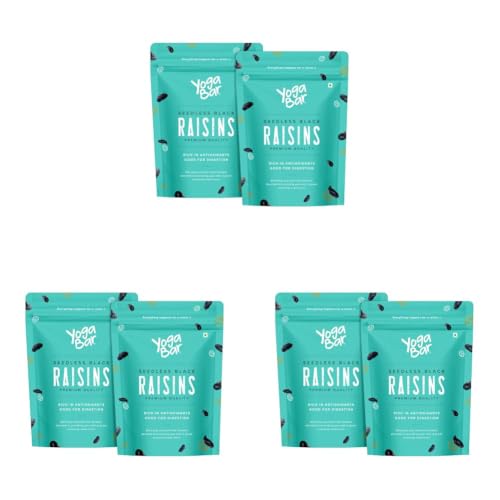 Image of YogaBar Premium Black Raisins 1kg | Kishmish | Munakka Dry Fruit|Source of Fibre (Pack of 3)