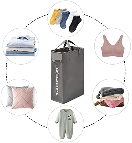 Homlikelan 2 Packs Slim Laundry Hamper,21" Small Laundry Basket,Narrow Laundry Hamper With Handles,Freestanding Storage For Corner,Storage Bin Grey #TOP4