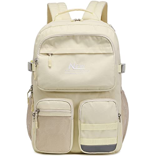 El-Fmly Big School Backpack Bookbag For Teen Students, Multi Pockets Water Resistant Casual Daypack With 15.6 Inch Laptop Pocket For Travel (Beige) #TOP20