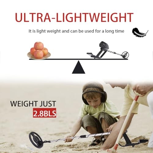 Wedigout Metal Detector for Adults & Kids, Lightweight Childrens Metal Detector with Shovel,8 Inch Waterproof Adjustable 31.5\" to 41.5\" Gold Detector for Beach Backyard Search for Treasure (Black)