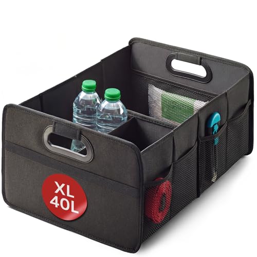Praknu Organisateur de Coffre Pliable XL – 3 Compartiments Flexibles avec 5 Poches – Fond...