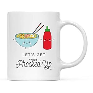 Grappig voedsel Pun keramische koffie thee mok cadeau, Let’s Get Phocked Up, Pho en Sriracha Chili Saus fles, 1-pack…