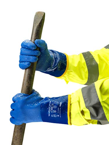 Ansell AlphaTec 23-202 Arbeitshandschuhe, Zugelassen für Lebensmittelkontakt, Hervorragende Flexibilität bei Niedrigtemperaturen, Gerautes Profil für Guten Nassgriff, Blau, Größe XL (6 Paar)