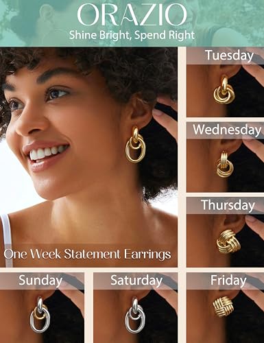 ORAZIO Chunky Gold Plated Knot Earrings for Womens Trendy 925 Silver Statement Lightweight Dangle Drop Hypoallergenic Large Geometric Stud Earring Jewelry for Women2