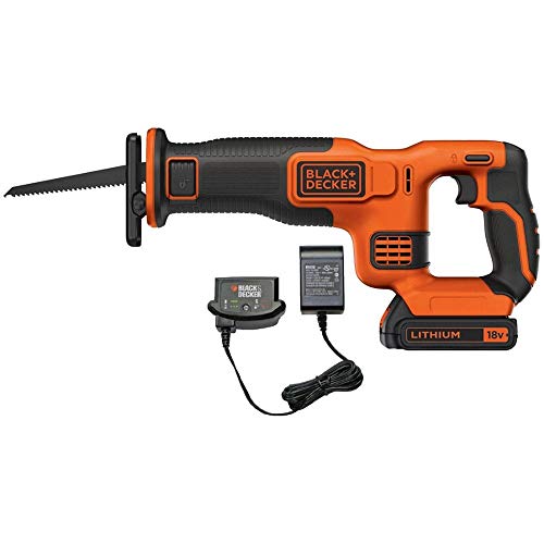 BLACK+DECKER Sierra de Sable 18V, longitud 22mm, velocidad 0-3000 RPM, Cambio de Hoja sin Herramientas, Empuñadura Antideslizante, Incluye Batería 4.0Ah, Cargador y Hoja de Sierra, BDCR18