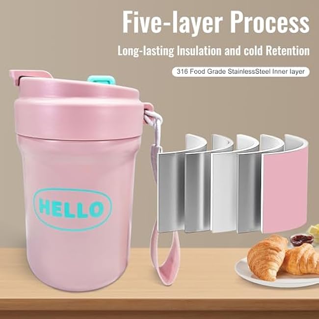 wanan 16.9oz Coffee Mug, Insulated Coffee Mug with Lid, Coffee Thermos with Pull the Rope Handle for Men and Women for Hot & Cold (Pink)