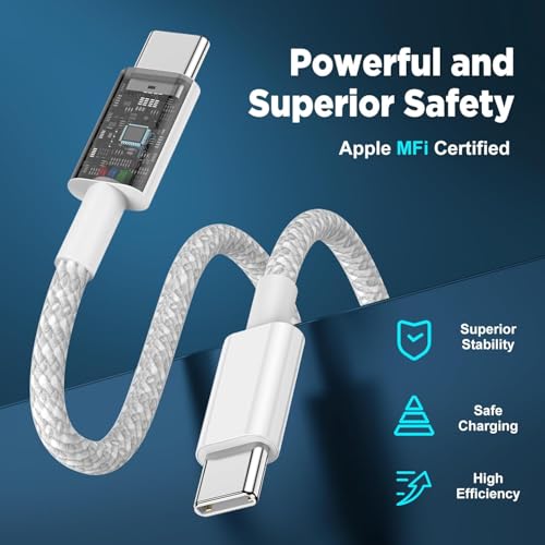 Image of iPhone Charging Adapter for iPhone 15, iPhone 15 Pro, iPhone 15 Pro Max, 15 Plus, 16, 16 Pro, 16 Plus, 16 Pro Max with C to C Woven Charging Cable MFI Certified