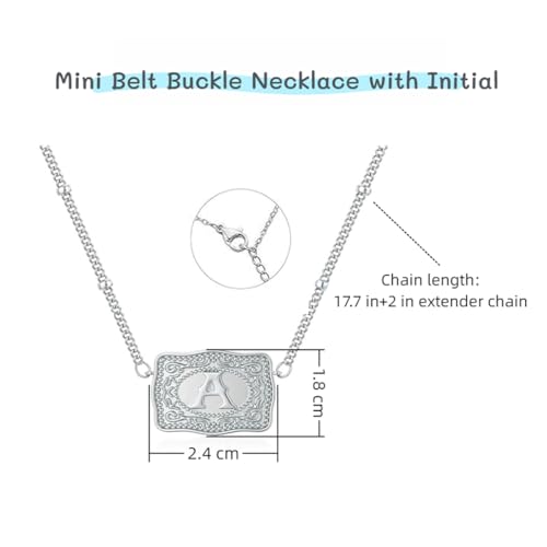 fomissky-sisa Mini Belt Buckle Necklace with Initial, Personalized Cow Tag Pendant Necklace Western Necklace for Women Silver Tone2