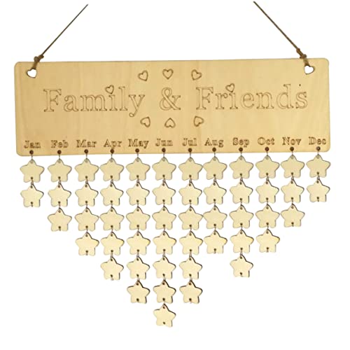 Operitacx - Calendario colgante para cumpleaños, calendario de madera, nombres de familia, amigos, placa de madera, decoración para el hogar