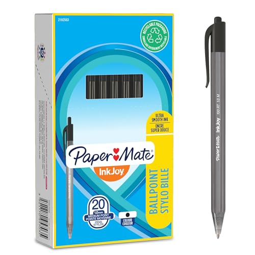 Paper Mate InkJoy 100RT stylo bille rétractable | pointe moyenne (1,0 mm) | noir | Lot de 20
