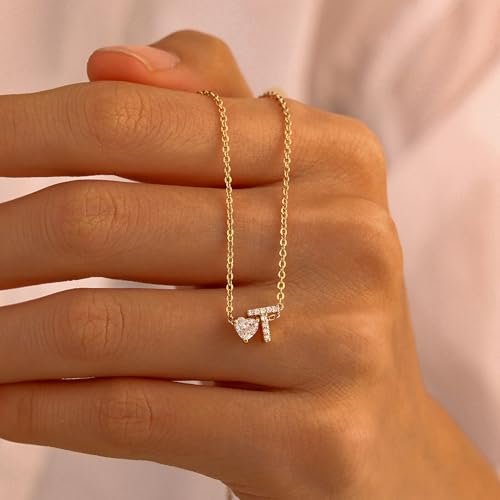 Initial Heart Necklaces for Women - Dainty Cute Necklace Small Layered 14K Gold Plated A-Z Letter CZ Pendant Trendy Satellite Chain Necklaces for Women Non Tarnish Gold Jewelry Set Gift