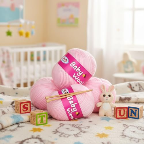 Image of M.G ENTERPRISE 100% Acrylic Wool Pink 10 Pc Baby Wool 4 ply -VB Art-HA