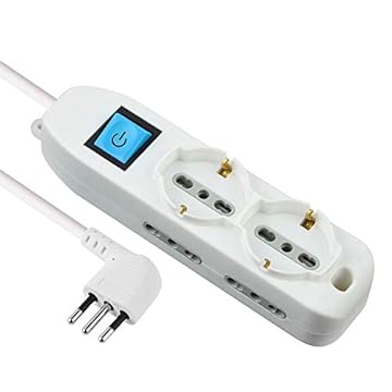 Electraline 62001 Multipresa 6 Posti 2 Schuko e 4 Bivalenti 10/16A, Cavo HO5 VV-F, Spina 16A, Bianco, 1.5 M