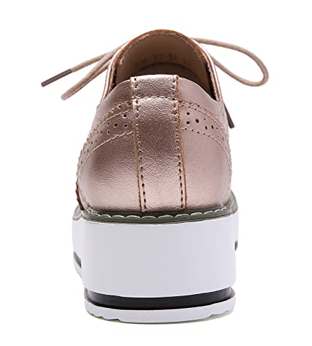 image for DADAWEN Women's Platform Lace-Up Wingtips Square Toe Oxfords Shoe Gold