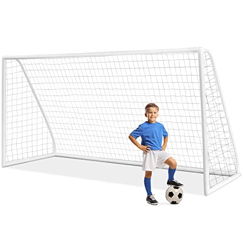 COSTWAY Portería de Fútbol Portátil para Niños, Portería de Fútbol y Red Patio con Estructura en PVC Resistente, Fácil Montaje, Palos de Fútbol y Red para Entrenamiento (365 X 182 CM)