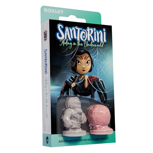 Santorini: Card Pack – Hiding in the Underworld Expansion – Add New Gods, Modes & Components – Requires Base Game – 17 God Cards, Boulder & Worker Minis – Ages 8+