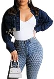 Cropped Denim Jackets for Women Long Sleeve Ripped Destroyed Wash Crop Top Jean Jackets