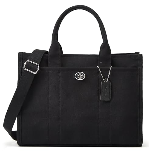 Sac fourre-tout en toile femme noir : grand sac de cours et travail vintage