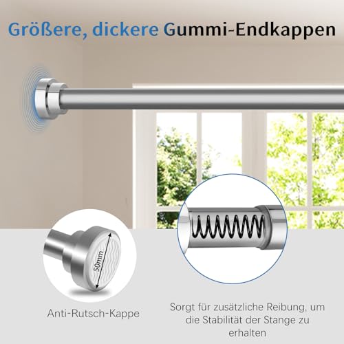 Silberne Duschvorhangstange 76-164cm 25mm Durchmesser Bohrungsfrei für Bad und Schrank
