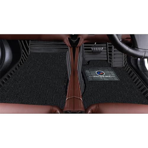 Image of Autofurnish Premium 9D Car Mat Full Set for Mahindra XUV 3XO (Automatic) 2024 || Luxury Leather Dual-Stitch Full Set 9D Car Floor Mat || 100% Waterproof || Color : Black Silver
