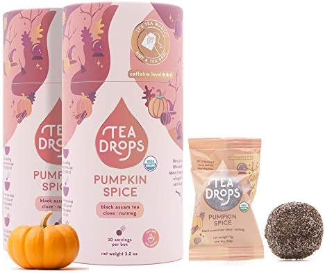 Tea Drops Lightly Sweetened Loose Leaf Organic Tea Bulk Box | Pumpkin Spice | Iced or Hot Bagless, Instant Tea Beverages | Includes Organic Pumpkin Spice, Cinnamon, and Ginger | 10 Tea Drops per Box