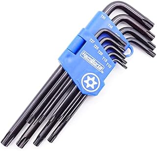 HemBorta® Security Torx Key Set 9pcs Torx Allen Key Set T10-T50 Long Star Keys, Tamper Proof Star Key Wrench Set with Holes on Both Ends T10, T15, T20, T25, T27, T30, T40, T45 & T50, CRV Steel