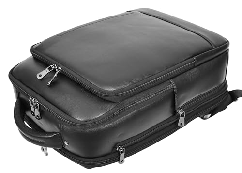 Sac à dos en cuir véritable noir grand format L avec chargeur USB - 7