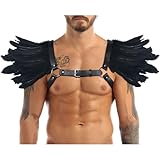 L'VOW Men Vintage Natural Real Feather Epaulet Shrug Leather Belt Shoulder Strap Wings for Halloween(White-S1)