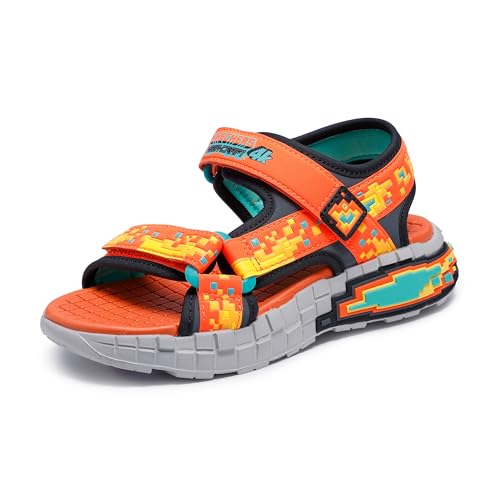 Skechers Sandalia Mega-Splash 4k para niño, Naranja/Negro, 3 Little Kid