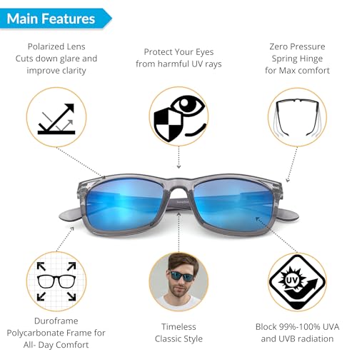 Image of J+S Mission Mark II Rectangle Polarized Sunglasses for Men | Spring Hinge Frame | Polarized 100% UV 400 | Medium-Small Fit