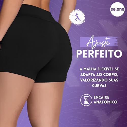 SELENE Short Feminino Academia Poliamida Zero Transparência Cintura Alta, 1 Preto, P