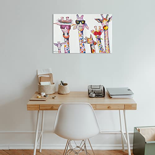 Ago Cute Animal Giraffe Wall Art Canvas Prints Colorful Giraffe Pictures Wall Decor Kids Room Bedroom Nursery Funny Giraffe Paintings For Wall Decorations Framed 16"X24" #TOP6