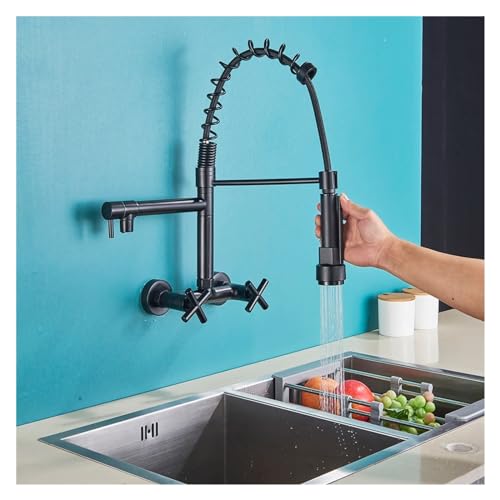 Robinet de cuisine mural noir mat mitigeur eau chaude froide orientable