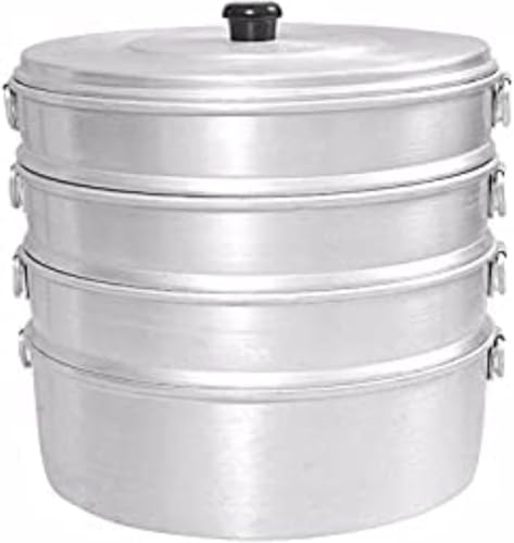 Vaporera Momo de aluminio de 4 niveles, perfecta para albóndigas y verduras al vapor, utensilios de cocina duraderos y compactos (8 pulgadas)