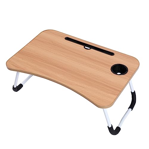 Lawazim Foldable Laptop Desk - Brown - Portable Bed Table with Cup Holder and Adjustable Ergonomic Compact and Space-Saving Design - Ideal for Working Writing Studying and Drawing