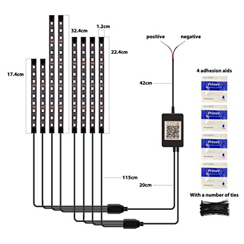 Sxlofty 8 Pcs Motorcycle LED Light Kits, App Control Multicolor Waterproof Motorcycle LED Strip Lights, Music Sync & Multiple Scene Modes RGB LED Lights for Motorcycles, DC 12V
