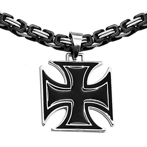 tumundo Set Cadena Collar Encintado + Colgante Cruz de Hierro Acero Color Plata Negro, Modelo:Negro-Argento - Ø 9mm - 55cm Cover
