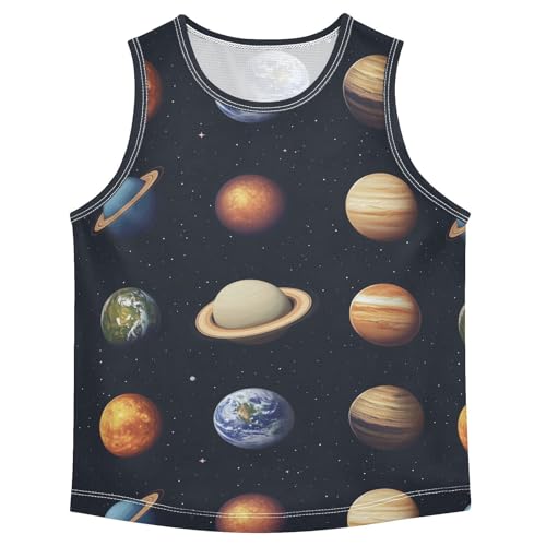 Boys Tank Top Shirts Stars Planets Universe Sleeveless T-Shirts Crew Neck for Kids Clothing Children