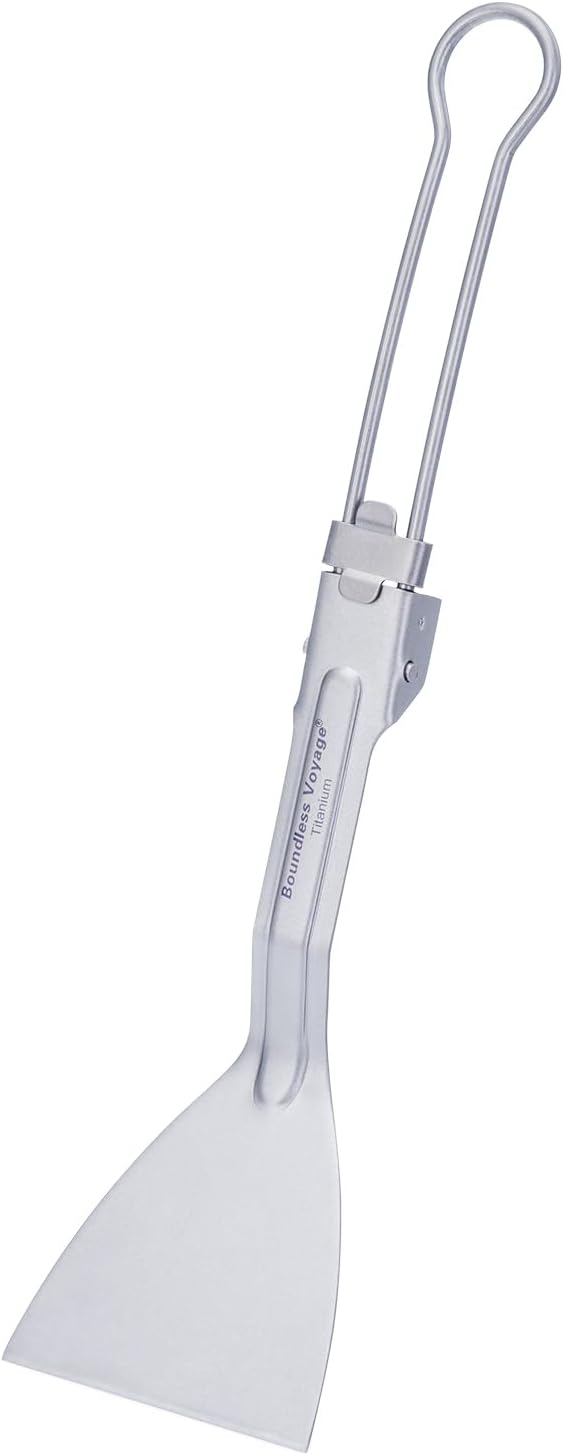 Titanium Kitchen Beefsteak Frying Shovel with Folding Handle Barbecue Spatulas Solid Turner Metal Spatula Ti1076T